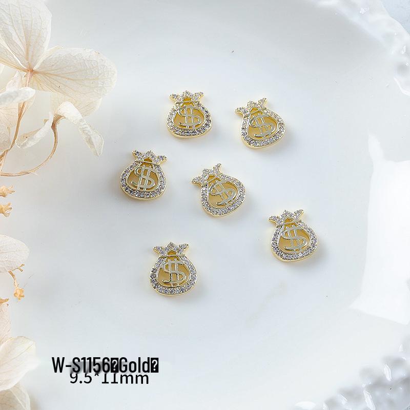 Nový rok nail art: Luxusní přívěsek Fortune Bag ze zirkonu a zlatem vykládané nositelné doplňky na nehty s kamínky