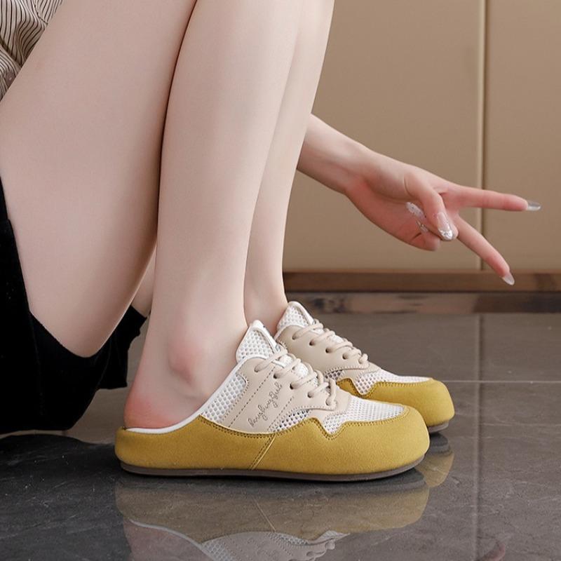 Womens Slipper Fad Baotou Half Slipper Design Sense Outside Wear Casual Women Sandals Mesh Breathable Flat Shoes Sandalias Mujer