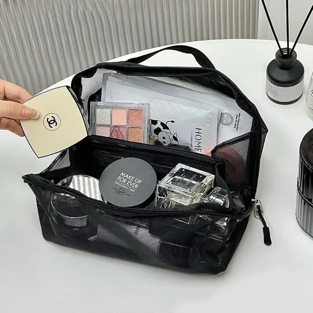 Transparent Mesh Cosmetic Bag Zipper Toiletry Organizer Nylon Makeup Bags Multifunctional Women Cosmetic Storage Pouch Lipstick
