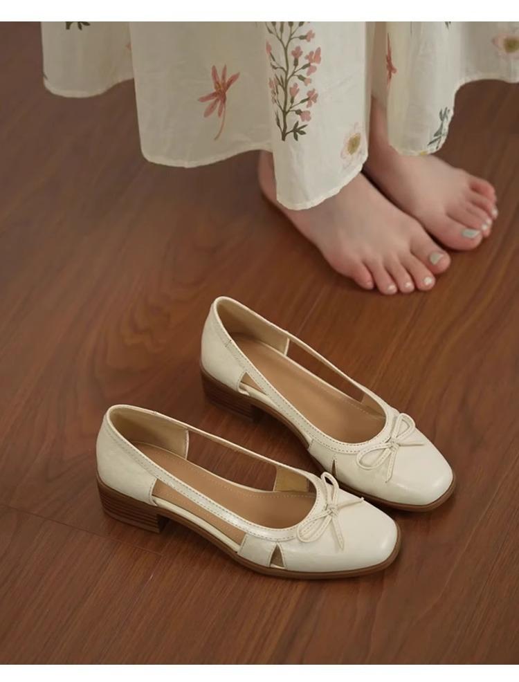 

New Sandals Summer Fashion Breathable Women s Shoes Soft Sole Square Toe Elegant Design Pumps Versatile Daily Retro Leather Shoe 40 бежевий