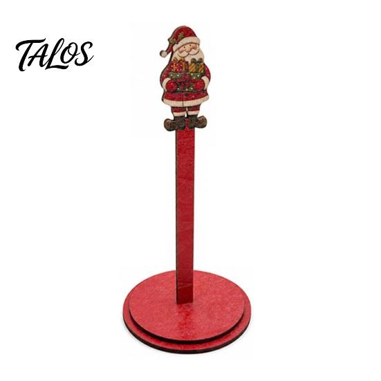 Holiday Kitchen Decor Christmas Wooden Paper Towel Holder, 2D Roll Dispenser with Snowman Countertop Organizer Santa Patterns, Decorative Tissue Stand