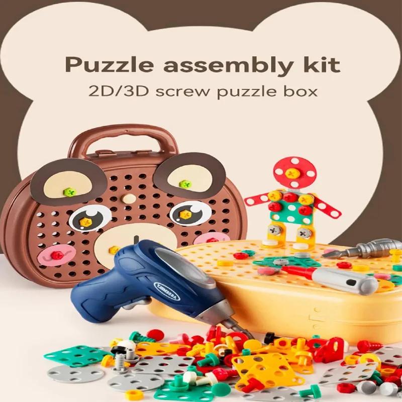 Non-Toxic Children Electric Drill Toolbox Driller Games Tool Toy For Children 4 6 Years Old Montessori Screw Puzzle Kid Pretend Play Toys Gift