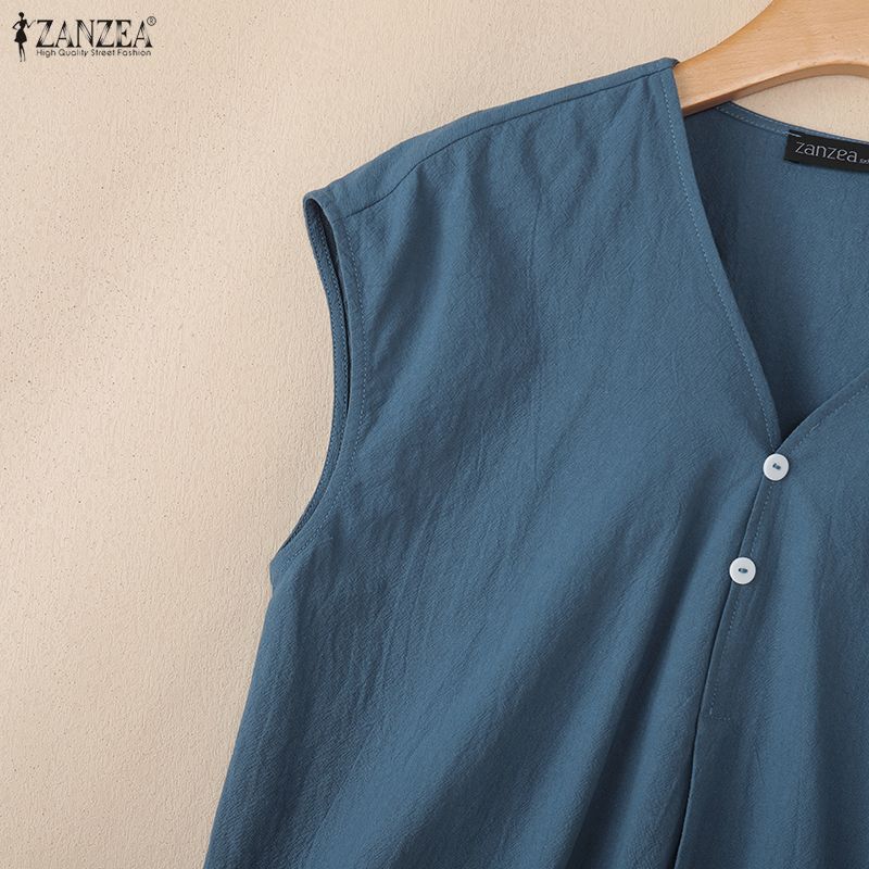 ZANZEA Women Casual V-Neck Solid Color Sleeveless Cotton Tank Tops