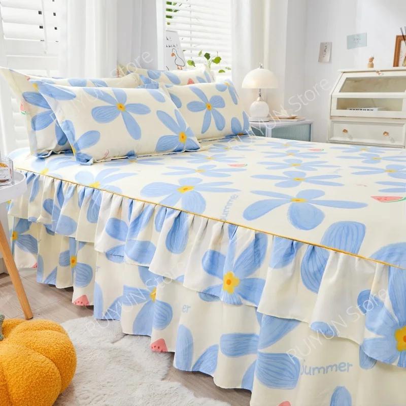 Dekorativer Bettrock für Prinzessinnen-Schlafzimmer, zweilagig, Bettüberwurf, rutschfester Matratzenbezug, Tagesdecke, Bettlaken, Matratzenschoner