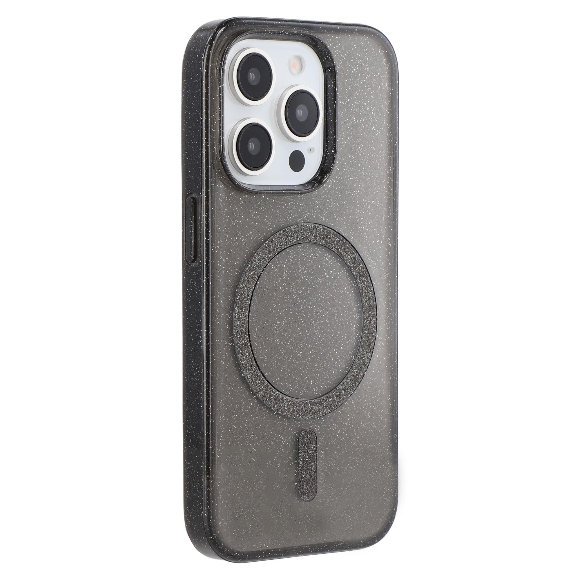 

For iPhone 15 Pro Case Compatible with MagSafe 2.0mm PC+TPU Glitter Phone Cover Black