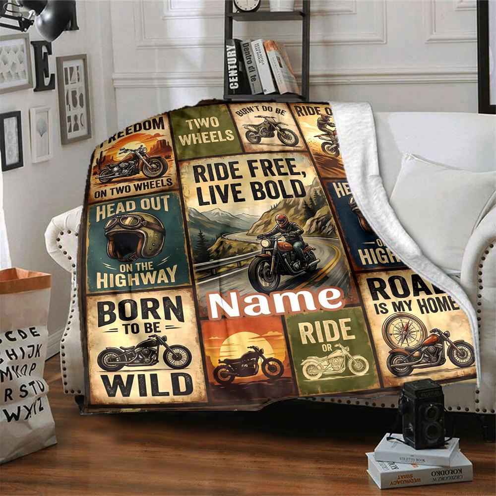 Motorcycle Adventure Home Blanket Customize Your Names Comfortable Soft Lightweight Allseason Multipurpose Blanket For Picnics Sofas Offices Beds