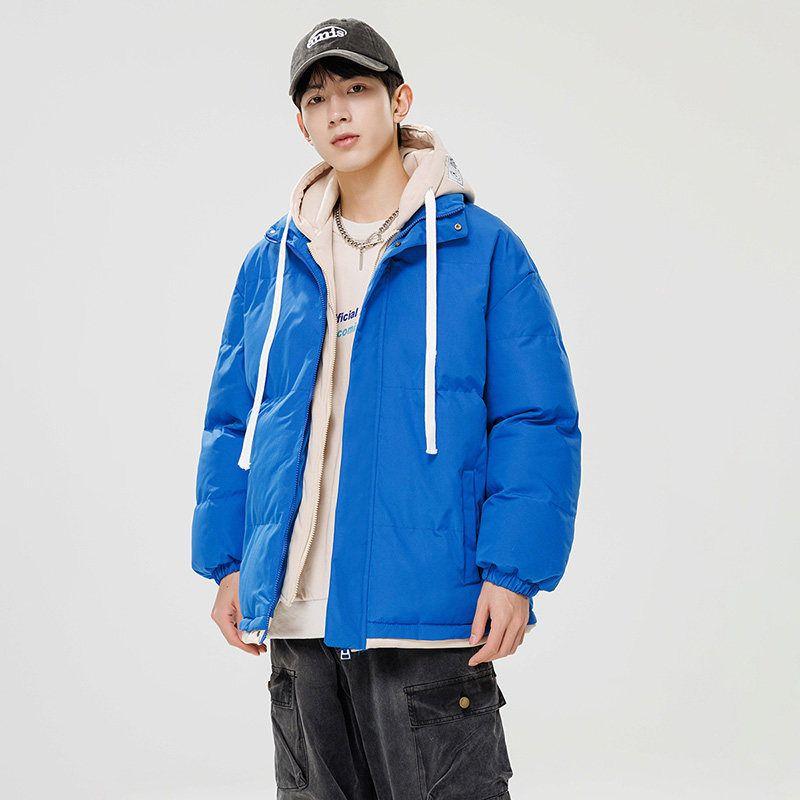 Stock Fake Two-Piece Hooded Cotton Jacket for Men and Women, Couple Style, Faux Hooded Down Jacket, Trendy Brand, Student Thickened Casual Cotton Coat