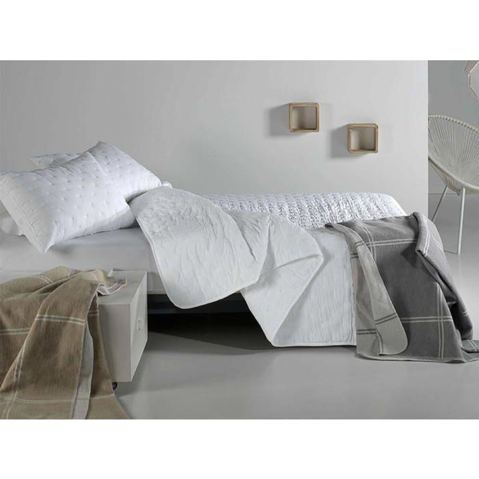 Couvre-lit décoratif - Pierre Cardin - Lit 135 cm - Blanc C4 - 235x270 cm - Microfibre - Comprend housse d'oreiller