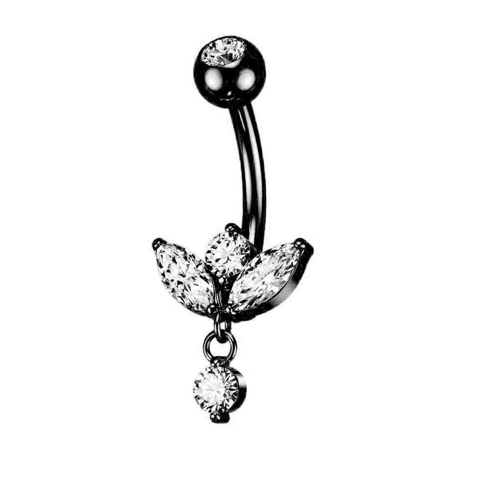 Heart-Shaped Black Navel Ring with Planet and Moon Design