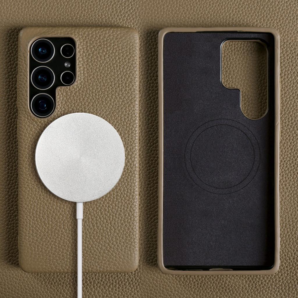 Luxury Cowhide Magnetic Suction Leather Case For Samsung Galaxy S25 Ultra S24 Plus S23 FE S22 S21+ Full Edge Protection Cover