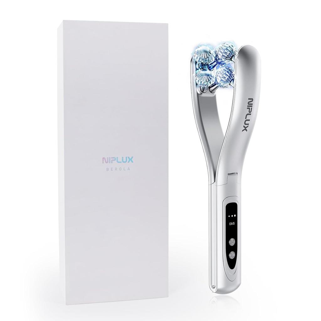 NIPLUX BEROLA Symmetrical Lift Care Facial Roller EMS Beauty Device Radio Wave RF Small Face Body Goods Nipplux Nisso Plus Silver