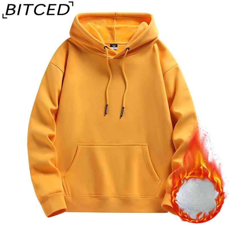 BITCED Autumn and Winter Hooded Sweatshirt Men's Hooded Warm Padded Thickened Pullover Loose Large Size Hoodie