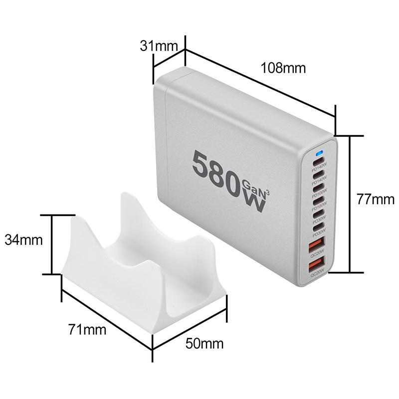 580W Gan-Ladegerät 8-Port USB Typ C Desktop-Ladestation Telefon Schnellladung Für iPhone 16 15 iPad Macbook Laptop Tablet Samsung