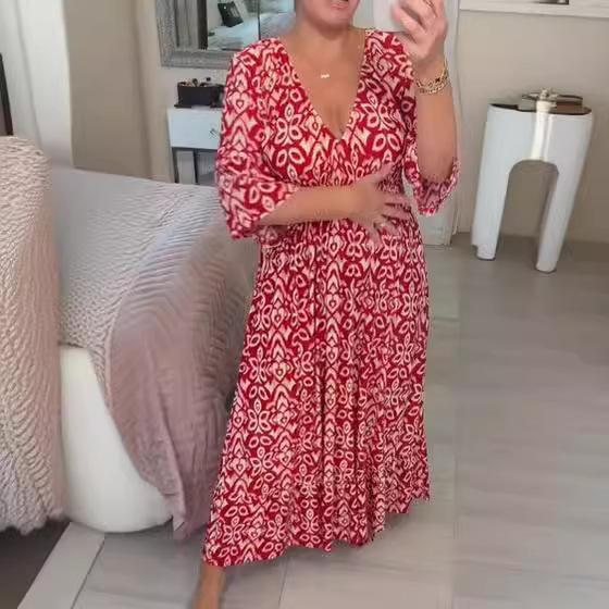 IHUASU Robe fleurie grande taille à col en V et super fée pour la plage, les vacances, la plage, jupe longue