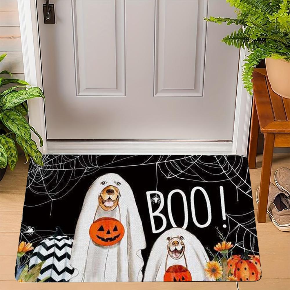 Fun Halloween Cartoon Non-Slip Indoor Carpet Rug Door Mat - Pumpkin Ghost Witch Cat Festive Home Decoration Welcome Mat