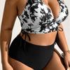European American Plus Size Print Backless Swimsuit Women's Bikini Set 2025