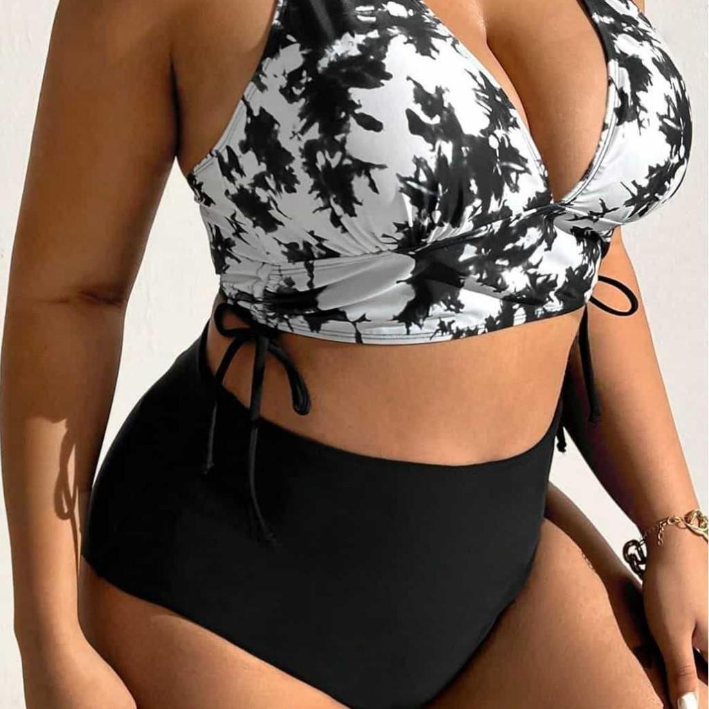 European American Plus Size Print Backless Swimsuit Women's Bikini Set 2025