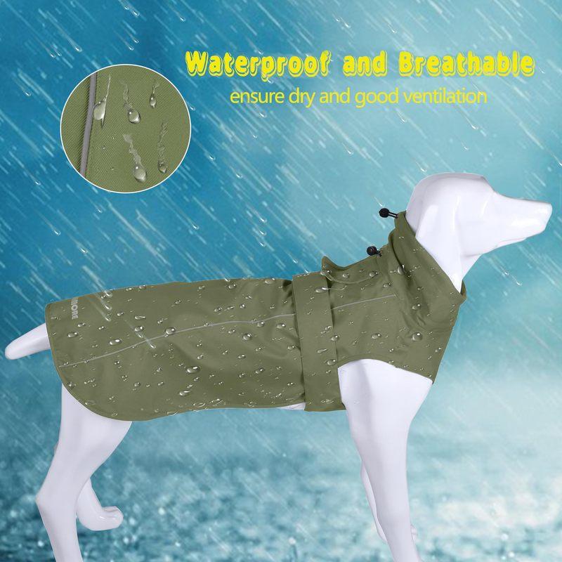 Waterproof Dog Raincoat with Reflective Strip, Adjustable Breathable Rain Coat Jacket with Leash Hole for Dogs