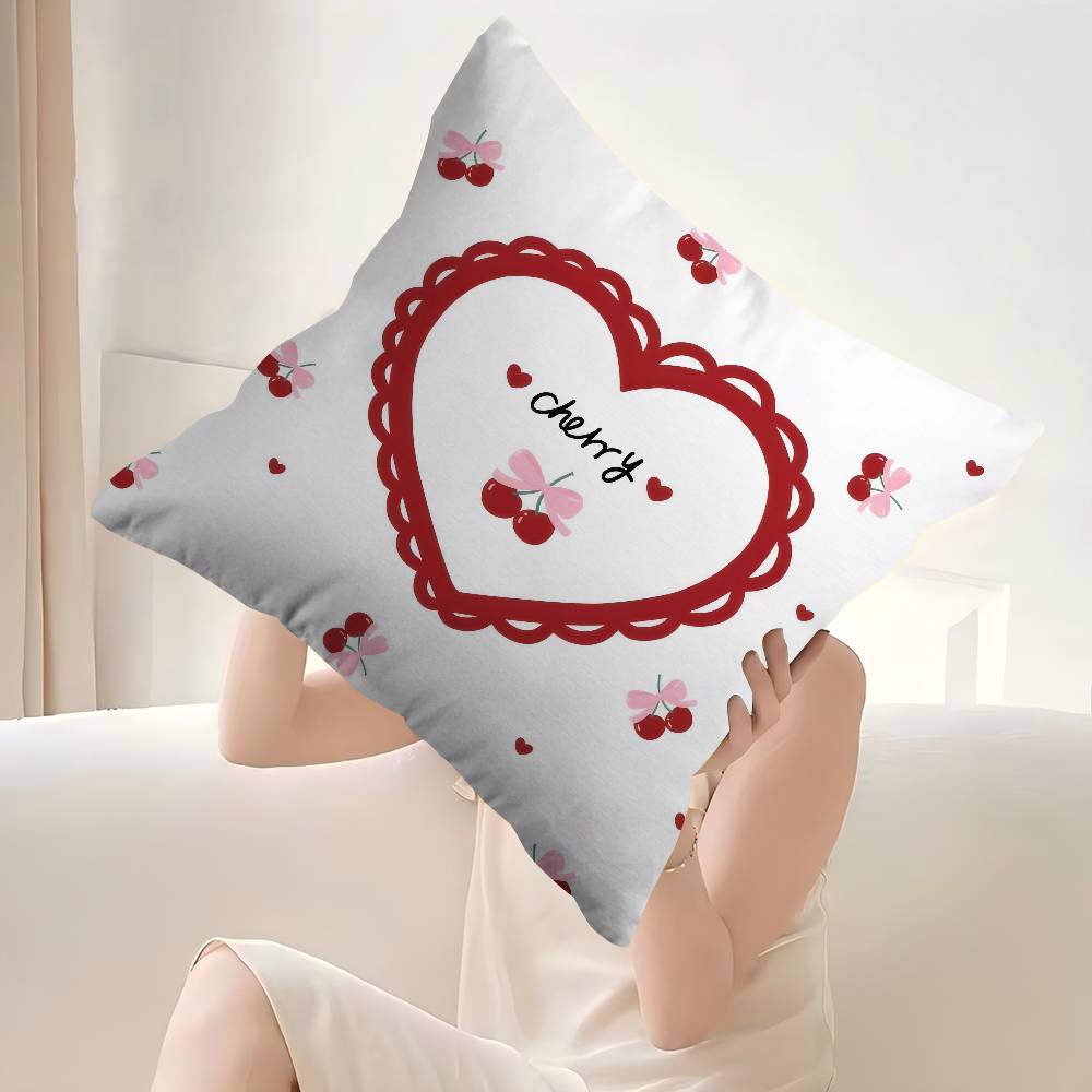Pink Bow Cherry Maple Design Cushion Cover Happy Autumn Harvest Decor Holiday Decorati Pillow Cover