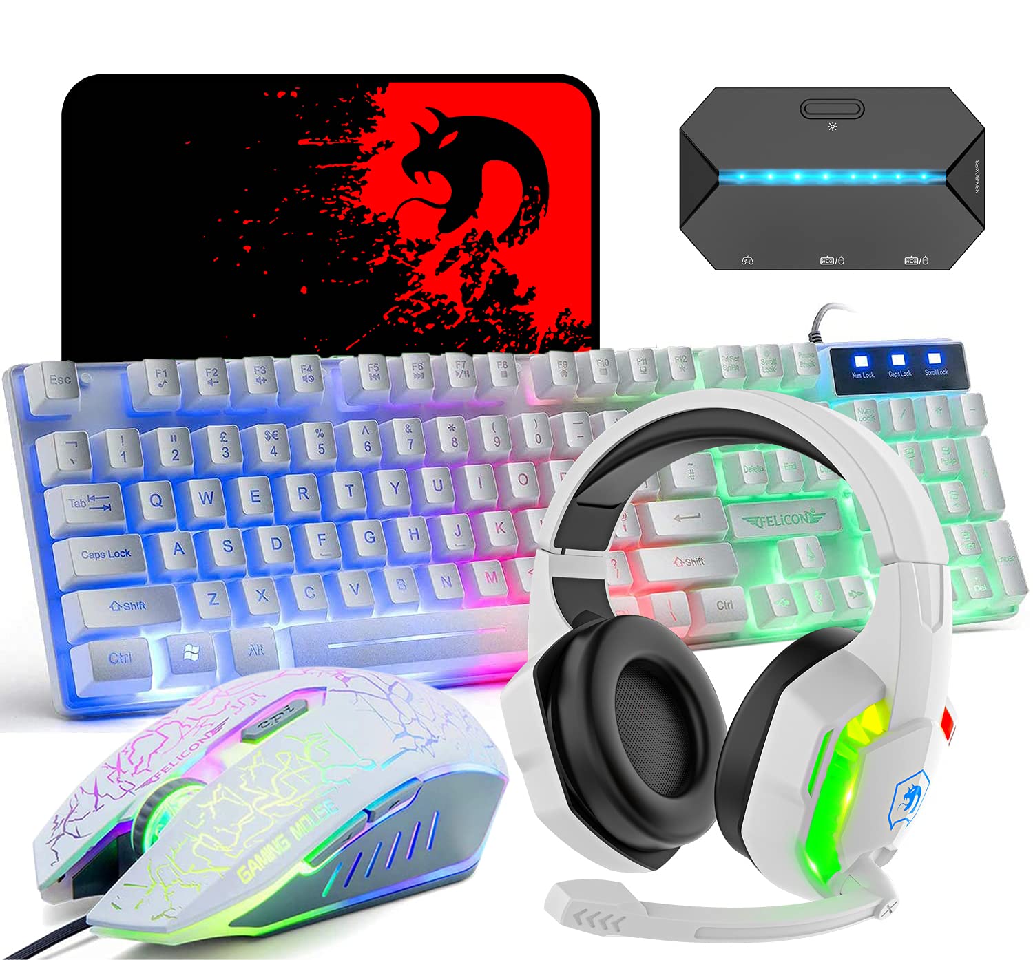 

Mamba Snake Gaming Keyboard Mouse Headphone Converter USB Membrane Waterproof Multimedia 2400DPI Adjustable 6 Mouse Pad Gaming RGB Compatible with