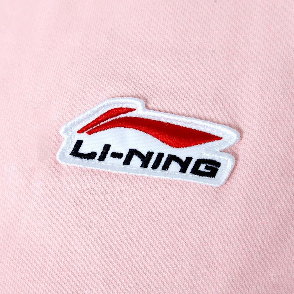 Li Ning Logo Letter Print Color Block Round Neck Short Sleeve T-Shirt Unisex T-Shirts Black Pink YHSU169-2