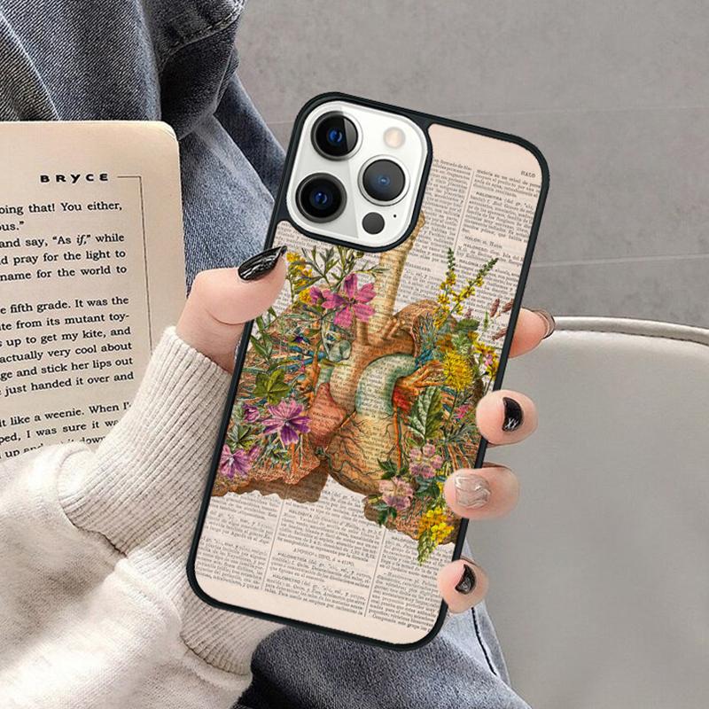 Vintage Anatomy Heart Brain Nurse Phone Case for iPhone 17 Air 16 16e 15 Plus for Apple 13 11 12 14 Pro Max Cover coque