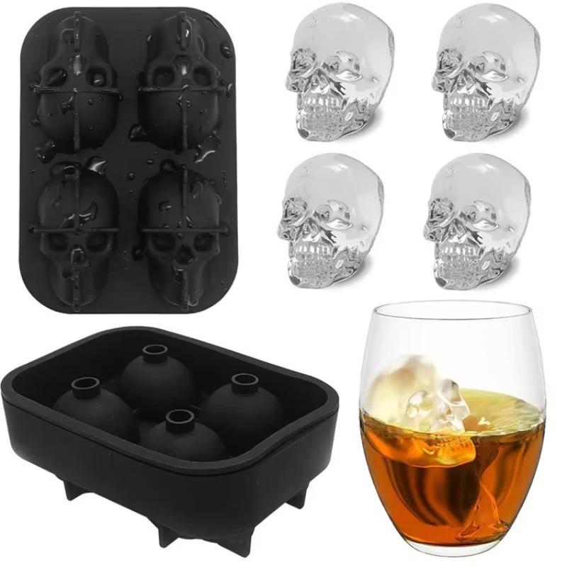 

3d Skull Silicone Ice Cube Mold Easy Release Flexible Freezer Tray Reusable Whiskey Ice Cubes Mold For Party Champagne Drinks чёрный