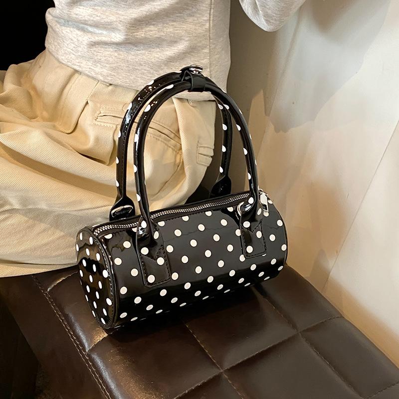 Patent Leather Versatile Polka Dot Summer Casual Boston Handbag Cute French Shoulder Handbag Women's Bag