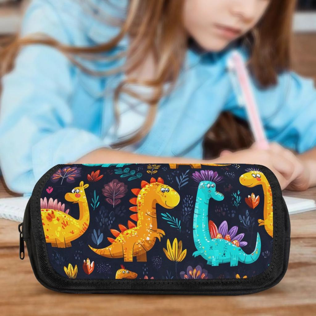 1pc Double Layered Pen Case- Colorful Dinosaur Adventure Theme12 Large Capacity Printing Pencil Case, Flip Design, Essential for Learning, Suitable Fo