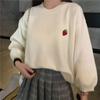 Sweater Girl Student Korean Loose Winter and Autumn Fruit Embroidery Pullover Sweater Female Candy Color Sweater