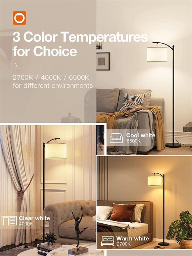 Retro Minimalist Fabric Floor Lamp - Dimmable Three-Color Lighting for Bedroom, Study, or Living Room