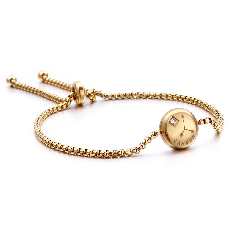 Korean Zodiac Constellations Gold Bracelet with Diamonds - Adjustable Titanium Steel Jewelry for Girls