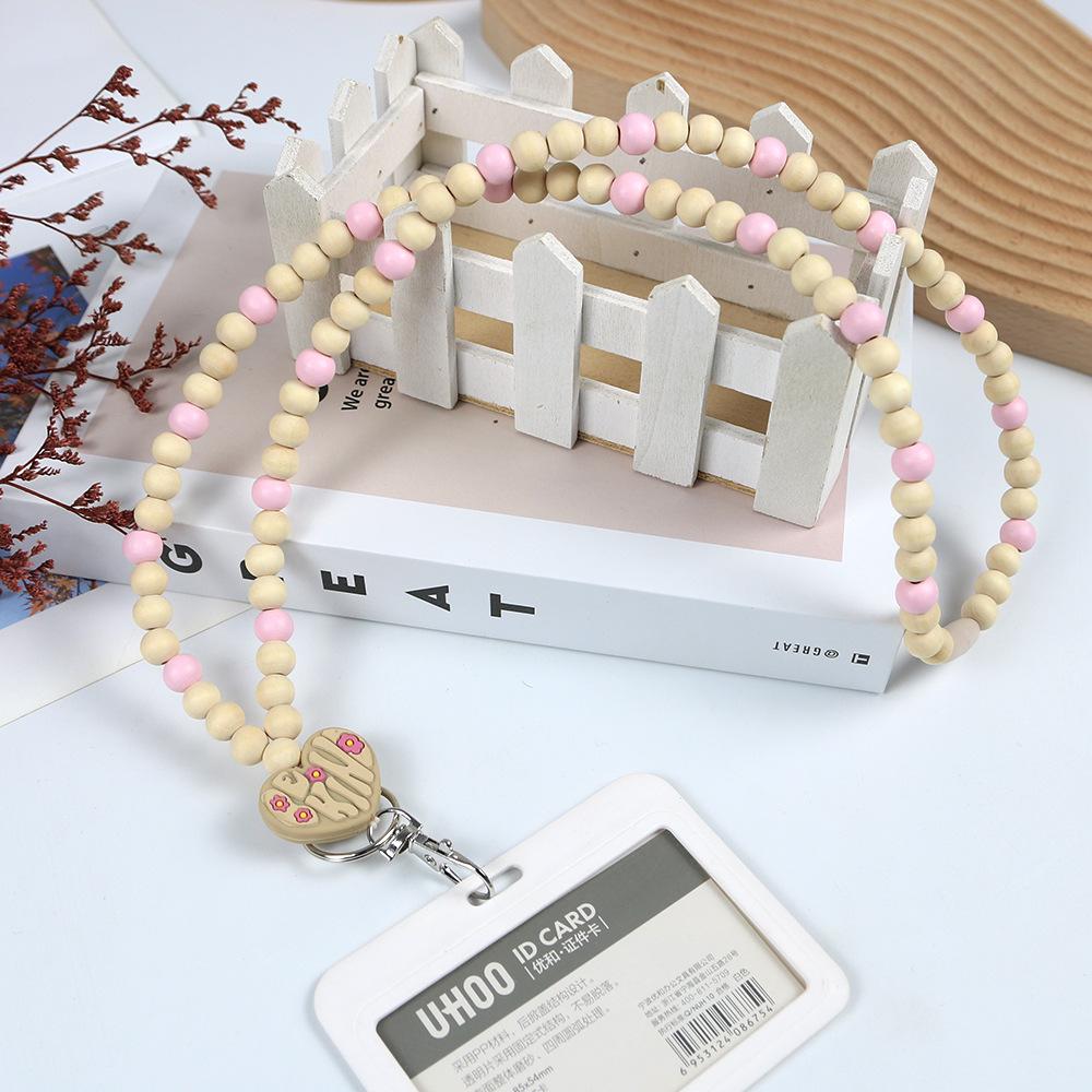 Beaded Wooden Necklace & Lanyard - Multi-functional Phone Chain with Wood Chips & Polymer Clay