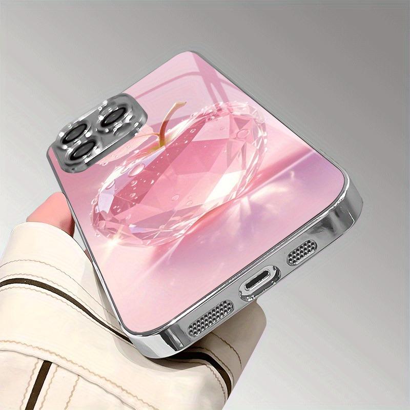 Pink Crystal For Apple Pattern Tempered Glass Electroplated Phone Case For iPhone 17 16 15 14 13 12 Pro Max Plus 16E 17Air Cover