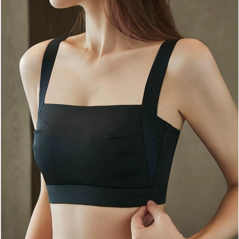 Women Nude Square Neck Seamless Wide Strap Wireless Lift Comfort Everyday Basic Bralette 3475BC чёрный