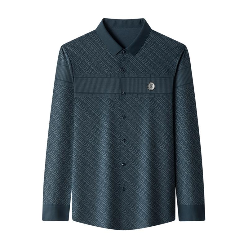 Autumn and Winter New Men's Lapel Long-Sleeved Shirt Young and Middle-Aged Business Casual Printing Stylish Shirt
