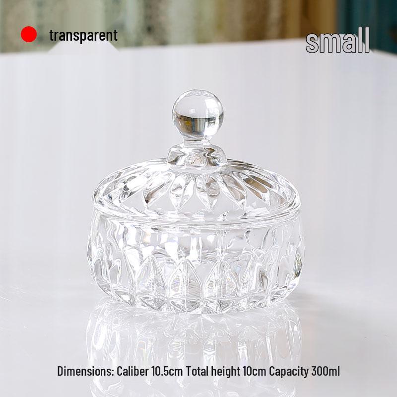 French Luxury Crystal Glass Candy Bowl: Exquisite Transparent Sugar or Jewelry Storage Jar