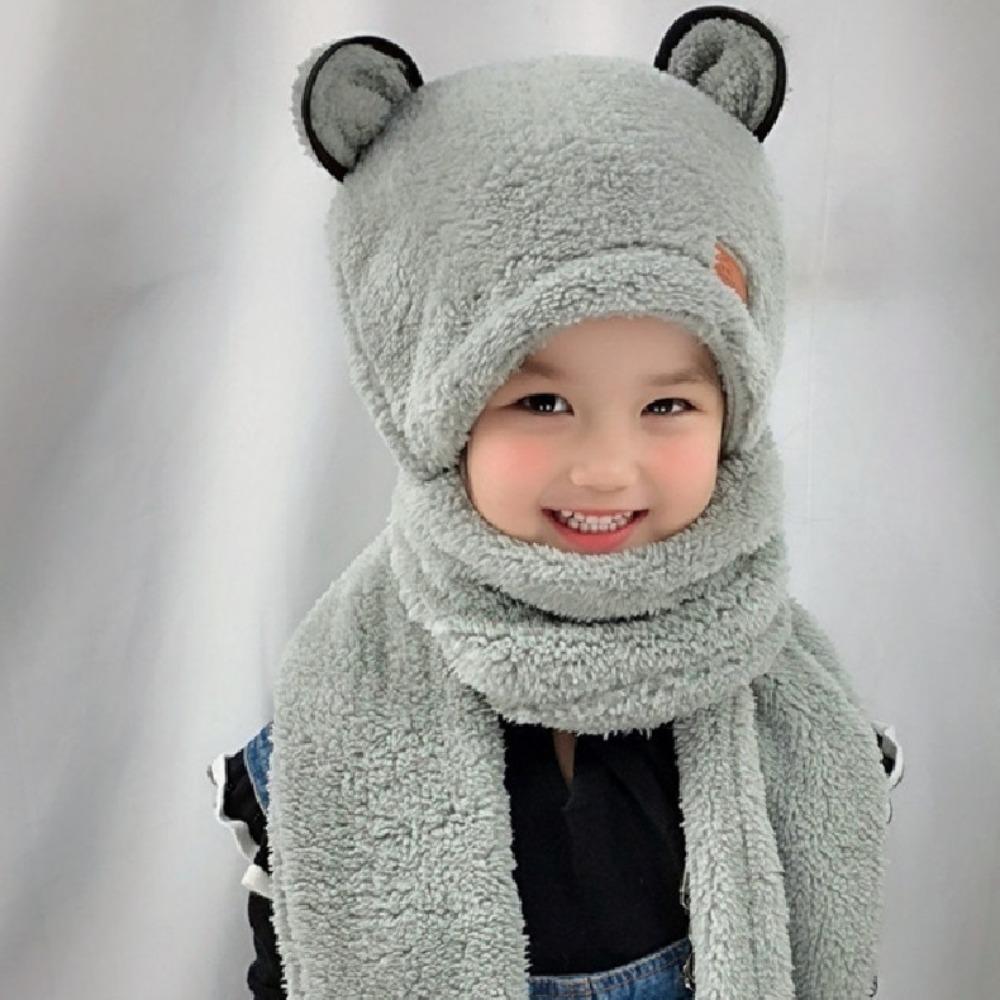 Cute Bear Ear Hat Scarf Gloves Set Windproof Ear Protection Hat Casual Kids Beanies Caps