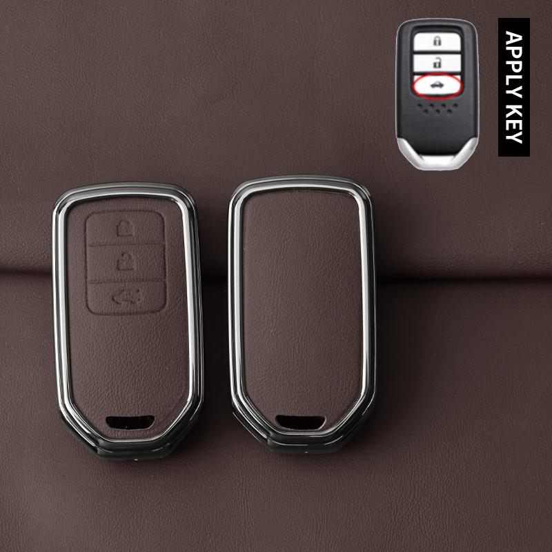 Metal Leather Car Key Case Cover For Honda Accord CRV CR-V URV UR-V Vezel City Civic Jazz BRV BR-V HRV HR-V Keychain Accessories
