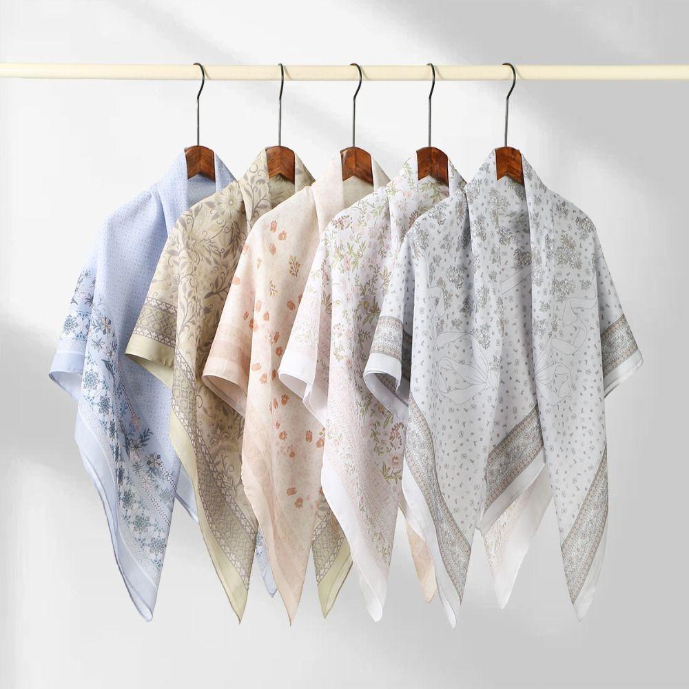 110cm Size Voile Scarf Square Shape Muslim Women Hijabs Fashion Floral Printed Scarf  Cultural Wear