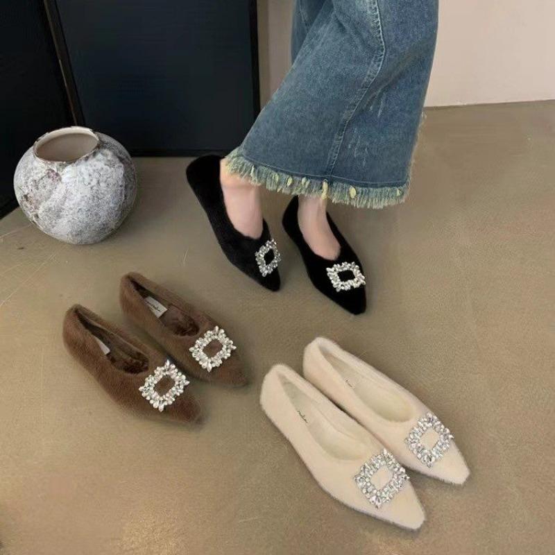 2024 Lässige High Heels Quadratische Zehenpartie Sexy Dicke Sohle Einfarbig Neuer Stil Strassdekoration Retro-Mode Lässige Low-Top-Schuhe