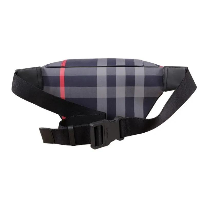 Burberry Sony Check Design Zipper Closure Canvas Waist Bag Medium Size Men's Navy Blue