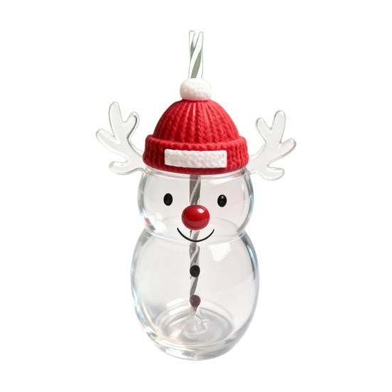Christmas Glass Tumbler Snowman Penguin Deer Drinking Cup Juice Milk Mug Reusable Holiday Water Bottle for Kids