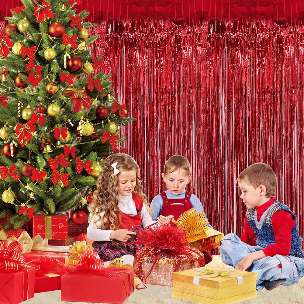 3Pack Valentines Day Party Backdrop Decorative Curtains Bachelorette Party Backdrop Metallic Foil Tinsel Fringe Curtain Christma