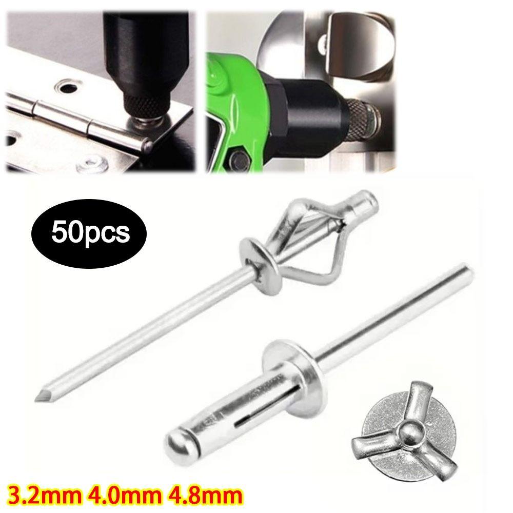 50pcs New 3.2mm 4.0mm 4.8mm Folding Blind Rivet Silver Tri-fold Aluminum Alloy Rivet Round Head Tri Grip Rivets 3.2x14mm-50pcs-