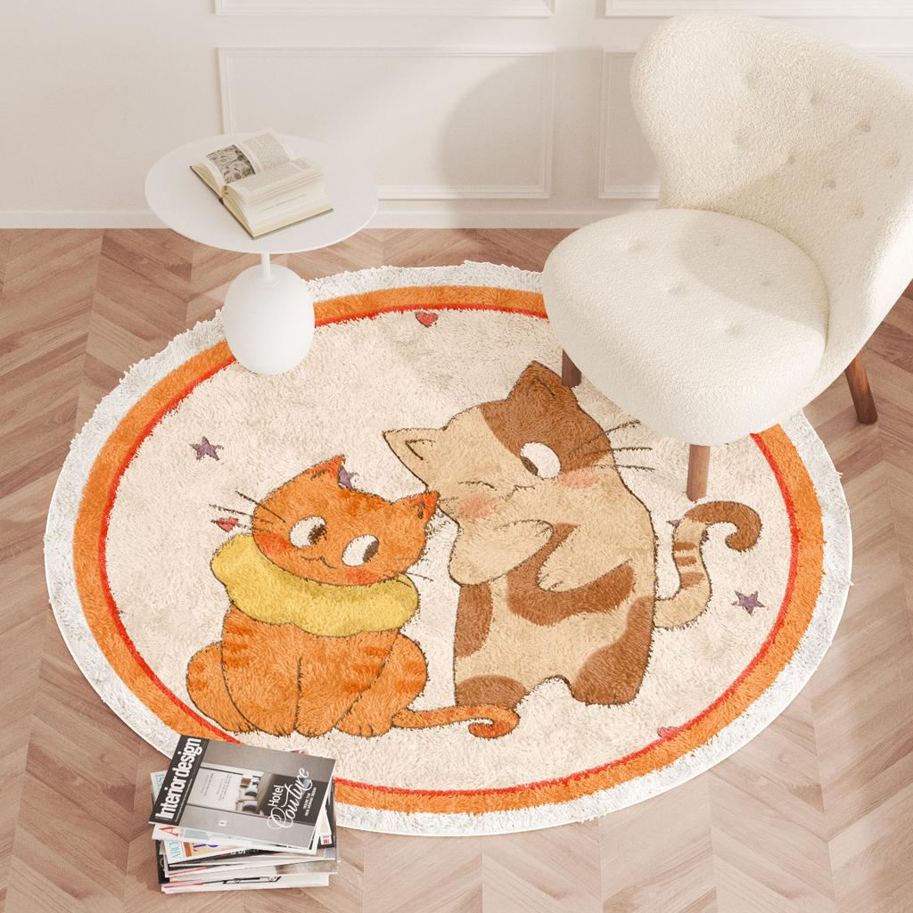 Cartoon Style Bedroom Decor Carpet Cute Round Carpets for Living Room Thicken Plush Children's Rug Fluffy Soft Bedside Floor Mat