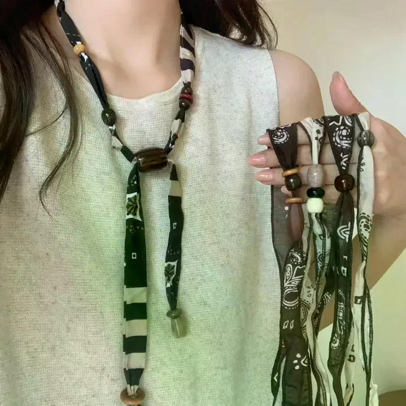 Scarf Chain Necklace Clavicle Chain Wood Bead Necklace Jewelry Accessories Ethnic Style Bohemian Choker Women
