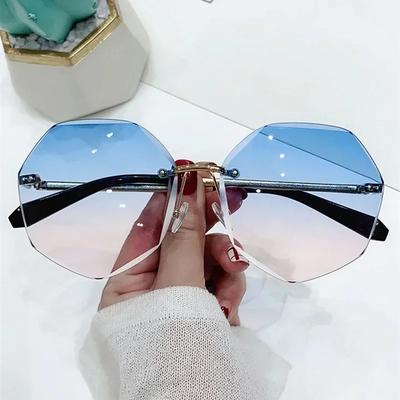 Gafas de sol sin montura para mujer, diseño moderno, gafas de sol para mujer, gafas de sol clásicas de aleación vintage, gafas de sol de diseñador con protección UV400