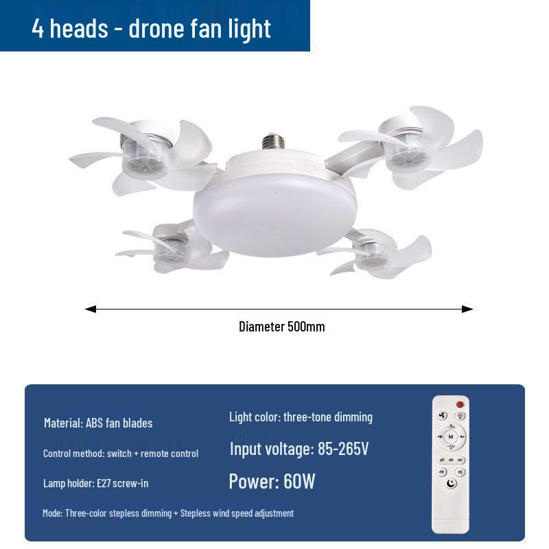 Nordic Silent High-Power E27 Ceiling Fan Light for Living Room or Restaurant