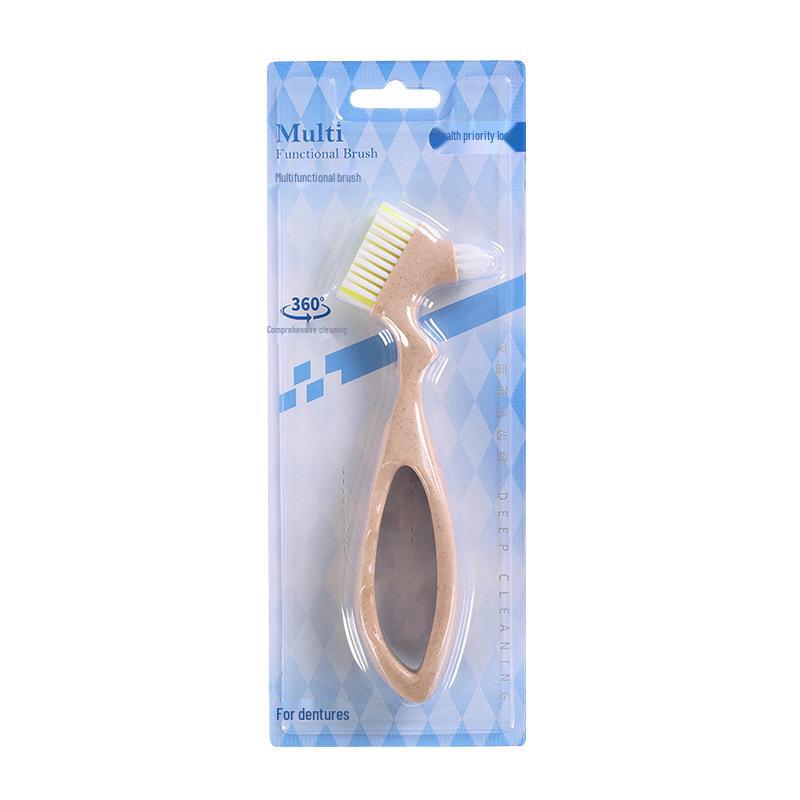 Denture Toothbrush with Dual Heads, Hard Bristles for Deep Cleaning, Eco-Friendly Biodegradable Materials, Free Shipping
